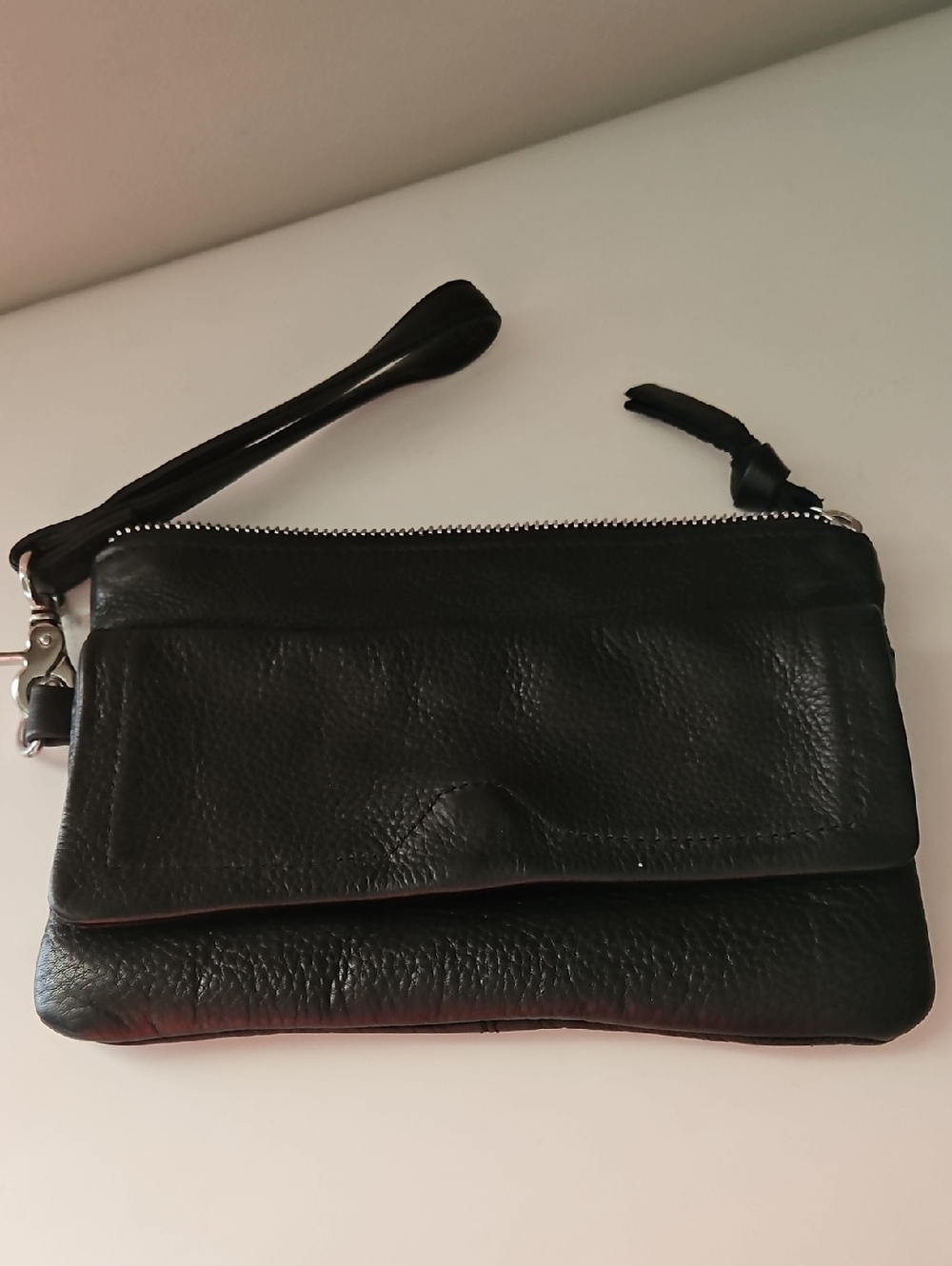 Anthropoligie DAY & MOOD Pine Black Leather Clutch/Wristlet